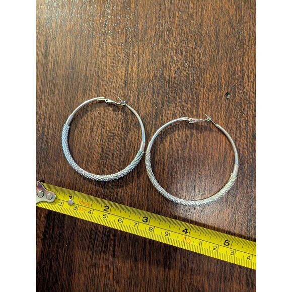 *Silvery textured 2" hoop earrings - Picture 3 of 3